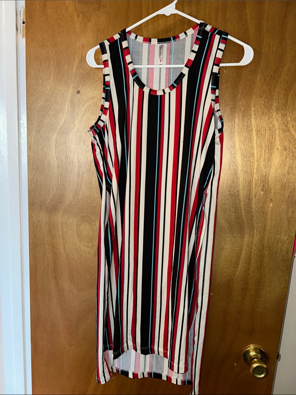 Love Nation Sleeveless Midi Dress in Black, White & Red with Teal Accents